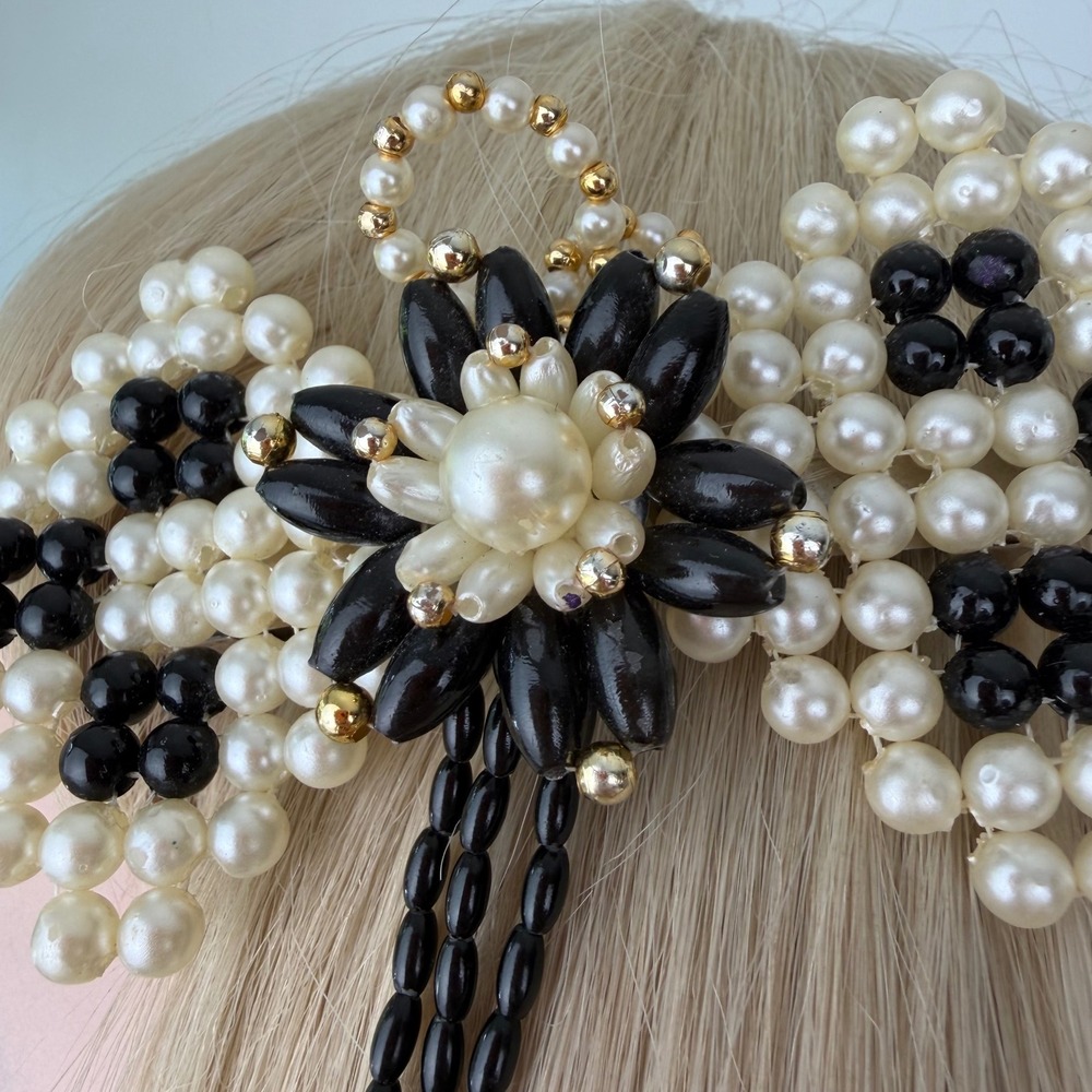 Handmade Beaded Bow Hair Clip Black White Balletcore Coquette Barrette OS - Picture 3 of 8